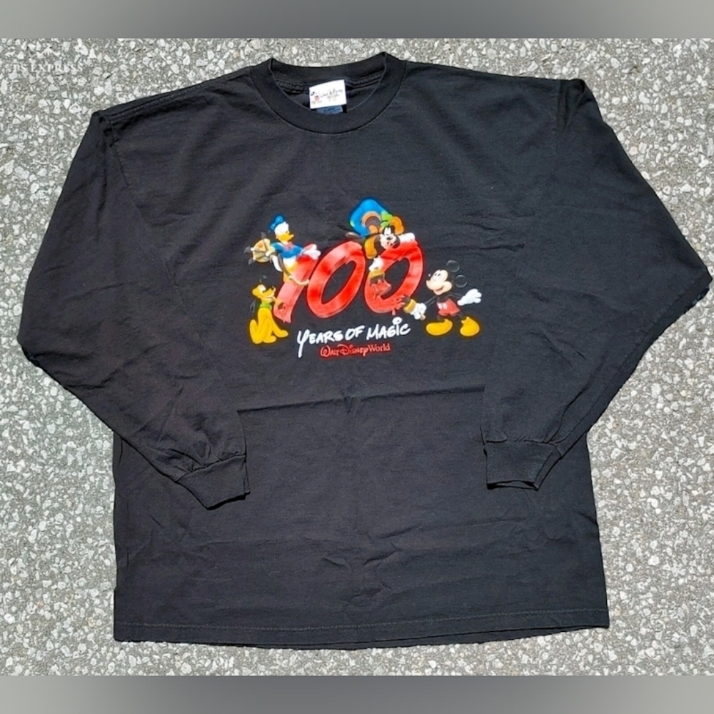 Y2K Walt Disney World 100 Years of Magic Black Long Sleeve T-Shirt (XL)